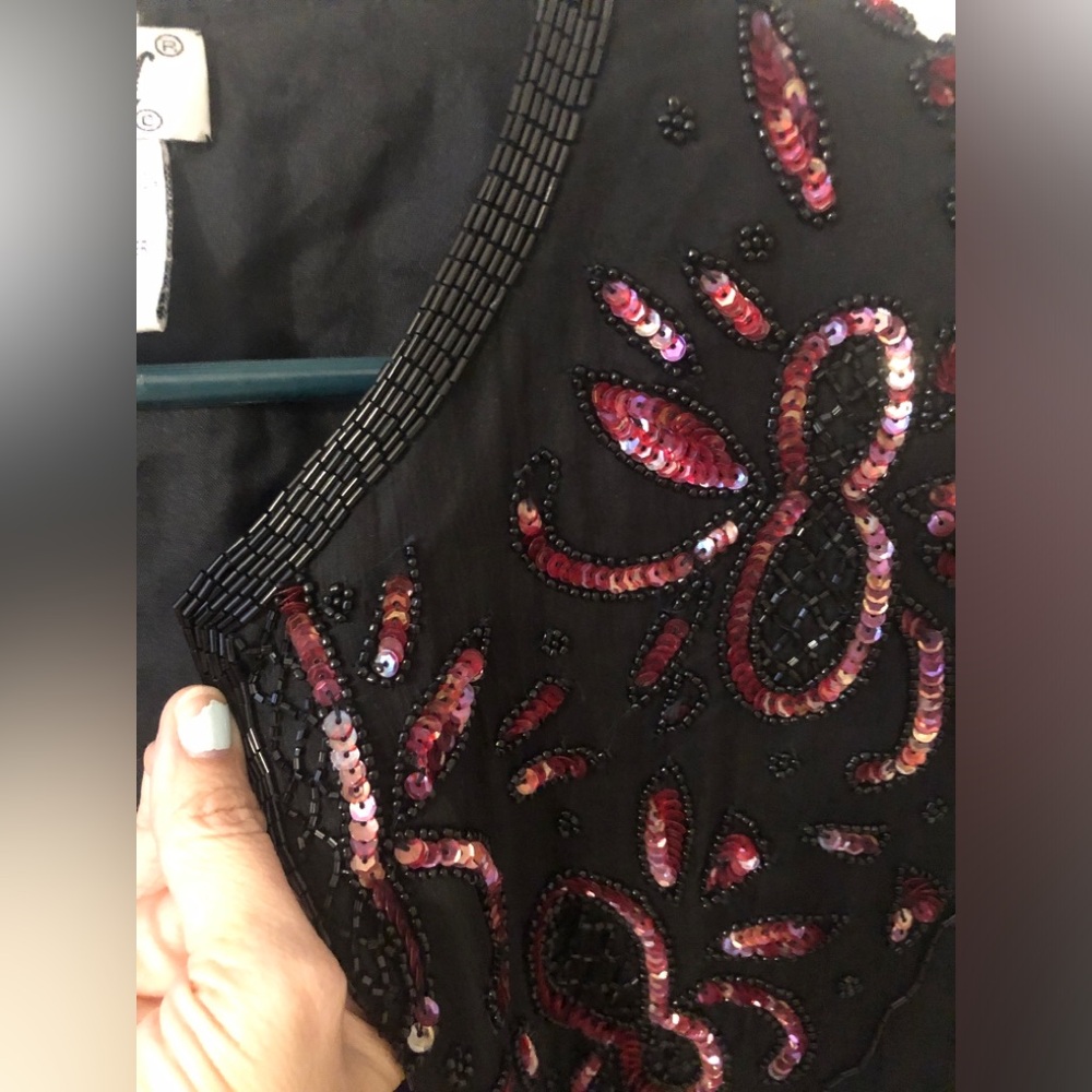 Vintage Black Beaded Open-Front Jacket with Pink Sequin Accents 80s retro glam L - Picture 3 of 16